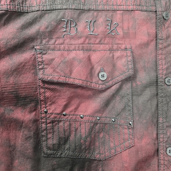 Affliction Men 3XL Blood Red Tie-Dye Widowmaker Stretch Button-Down Shirt Pocket - Picture 8 of 16